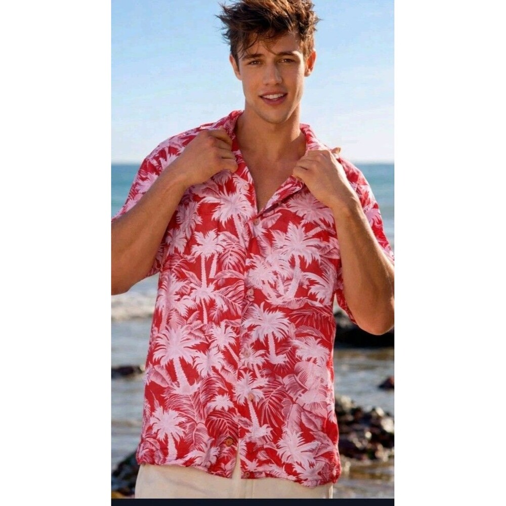 Bermuda Casuals Men's Shirt Size XL Button Down Pocket Red Palm Tree Rayon...